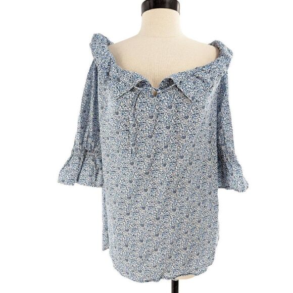 Sara Campbell Women Blue Floral Print Organic Cotton Blouse Size Medium - Picture 2 of 12